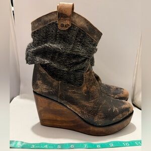 BedStu Bruges Brown & Black Slouch Wedge Ankle Boots sz 8